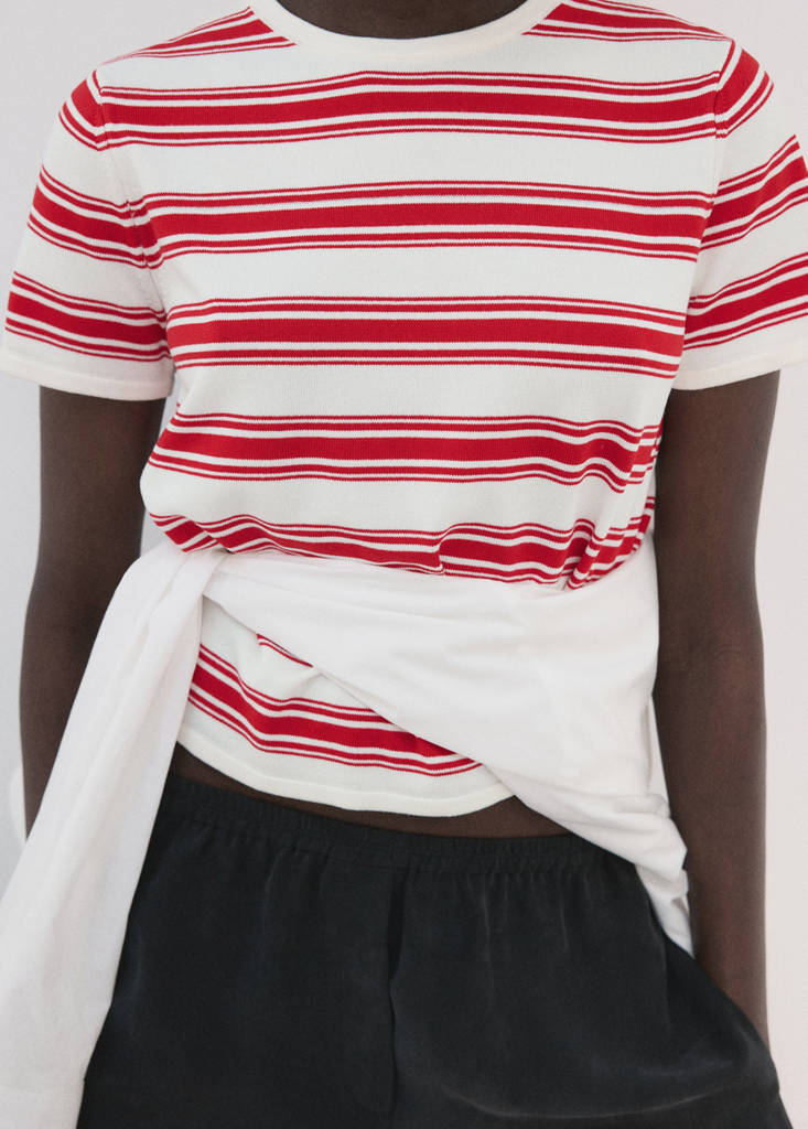 Knit striped sweater — Red