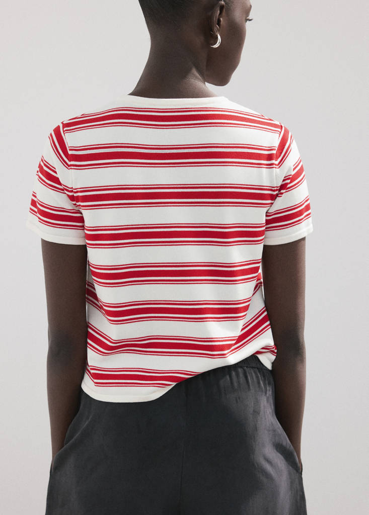 Knit striped sweater — Red