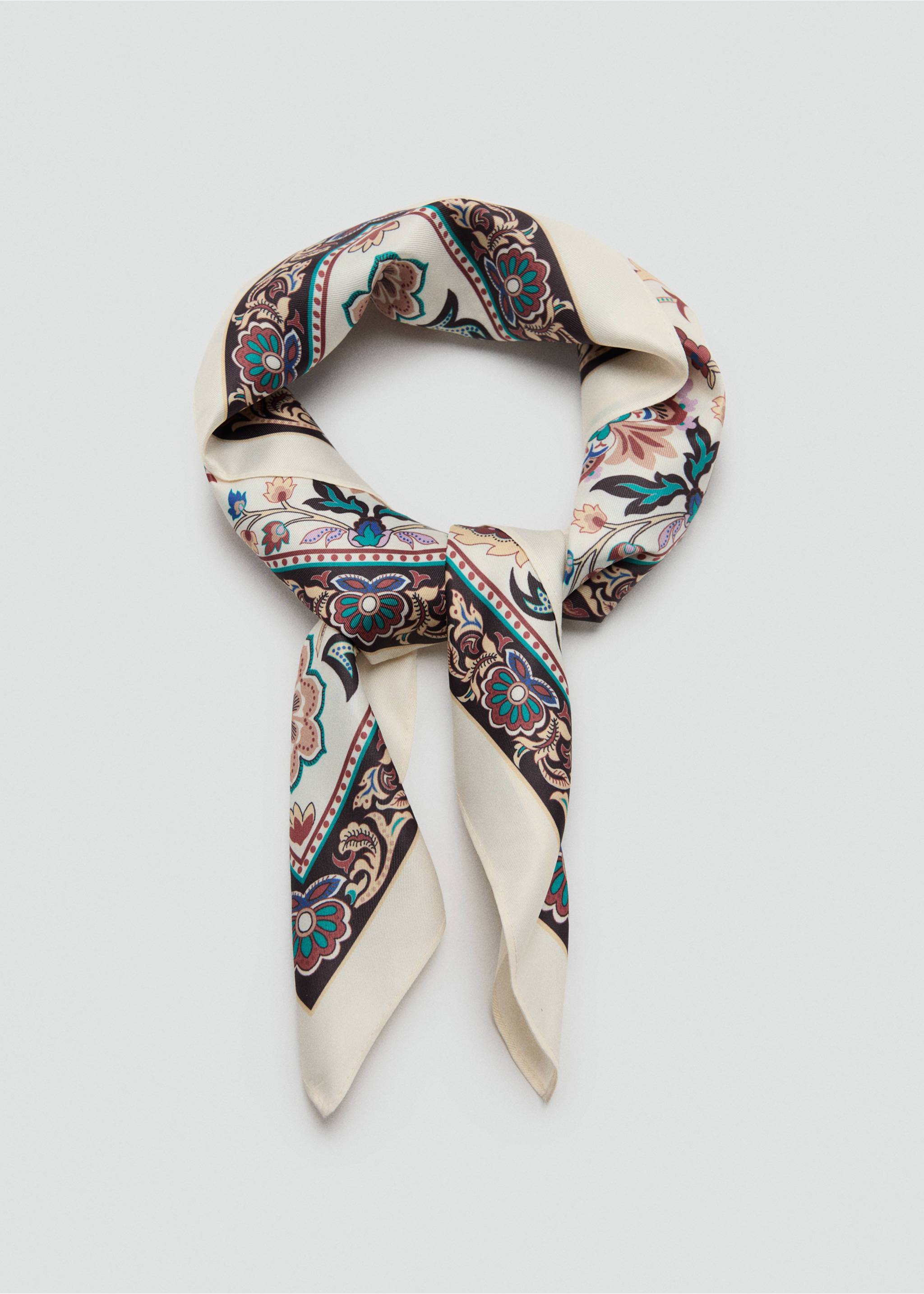 Floral print scarf - Details of the article 1, Ecru. Ref: 27017786-00.