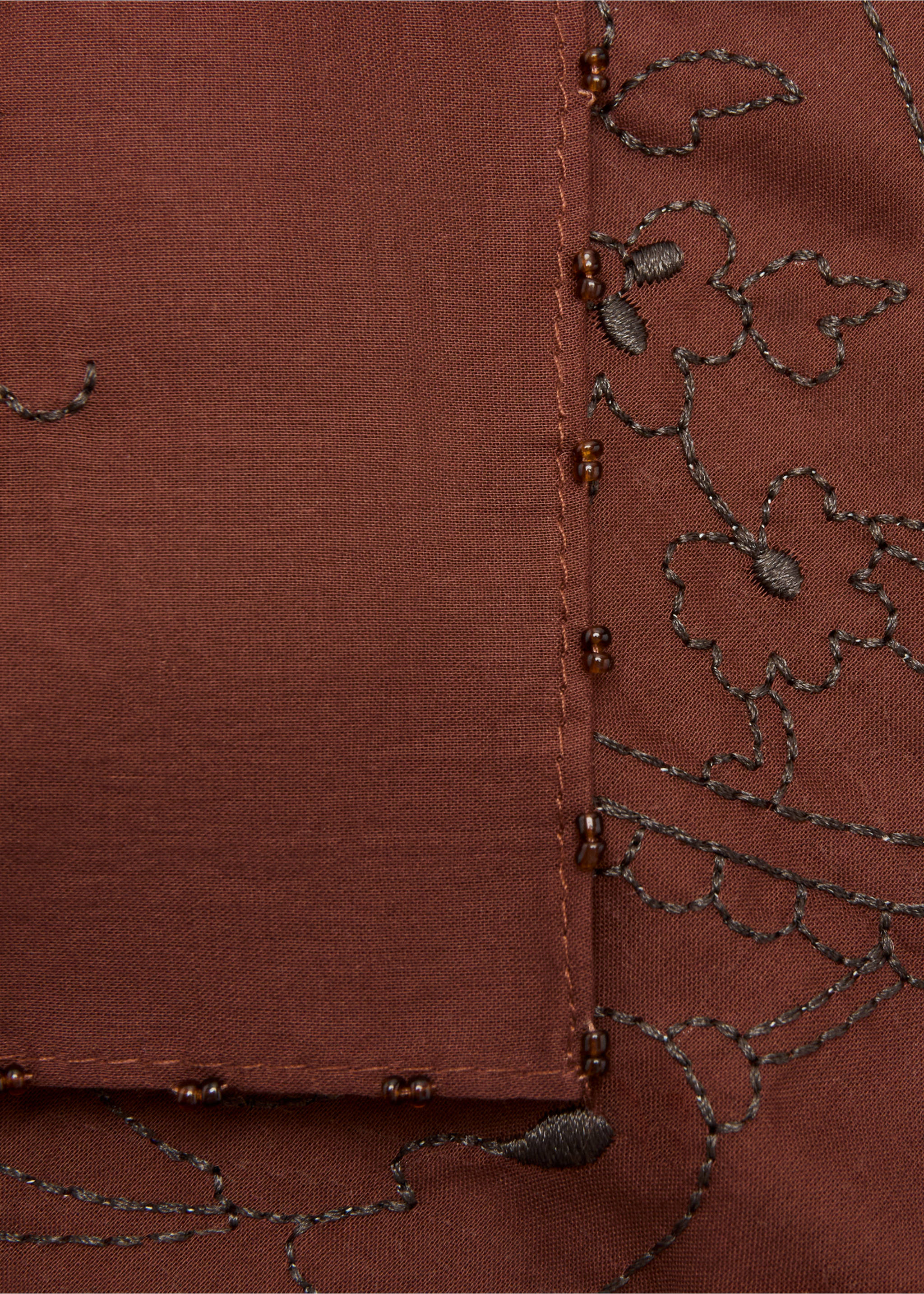 Mocador cotó brodat floral - Pla mig, Taronja torrat. Ref: 27017790-00.