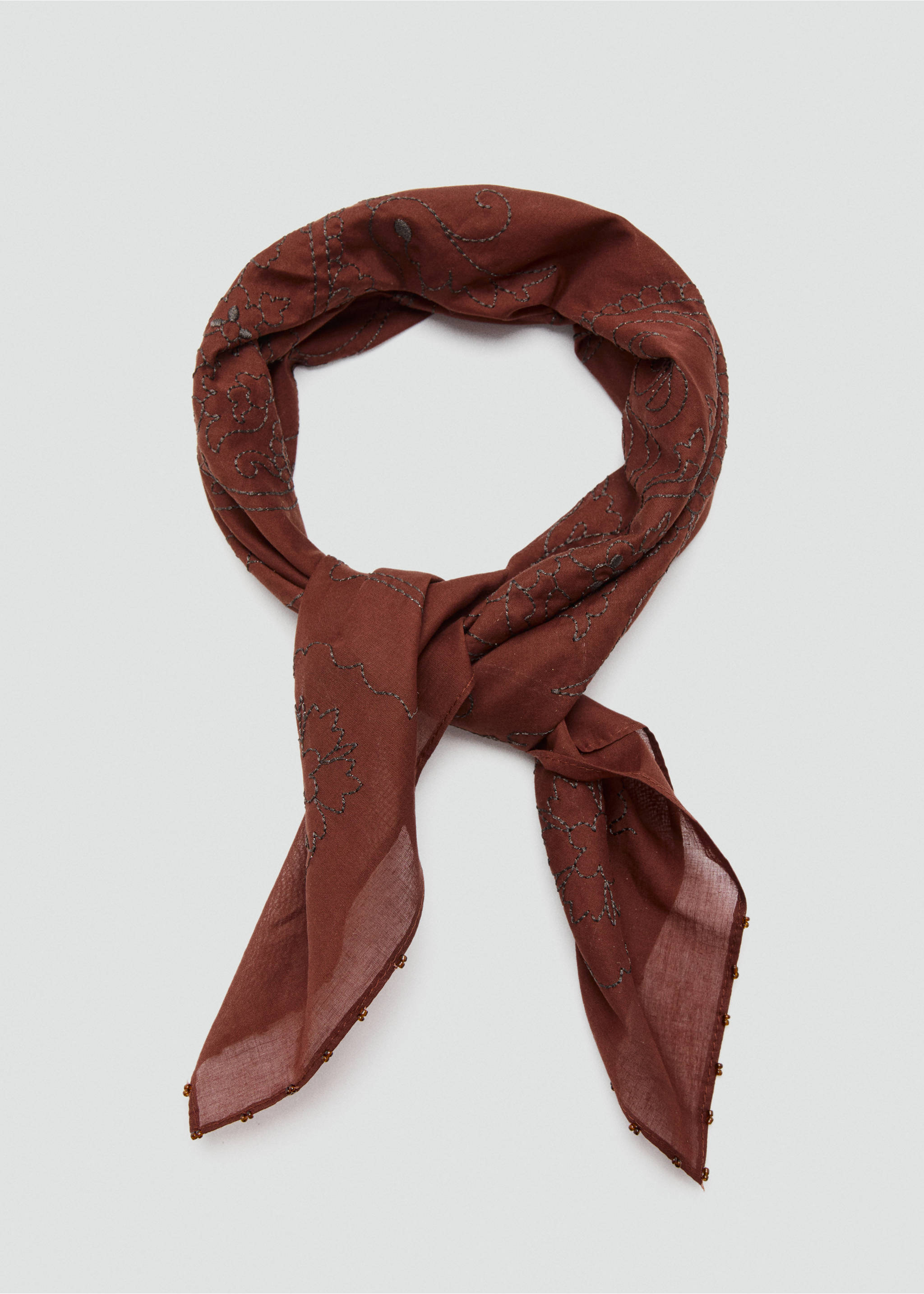 Mocador cotó brodat floral - Detall de l'article 1, Taronja torrat. Ref: 27017790-00.