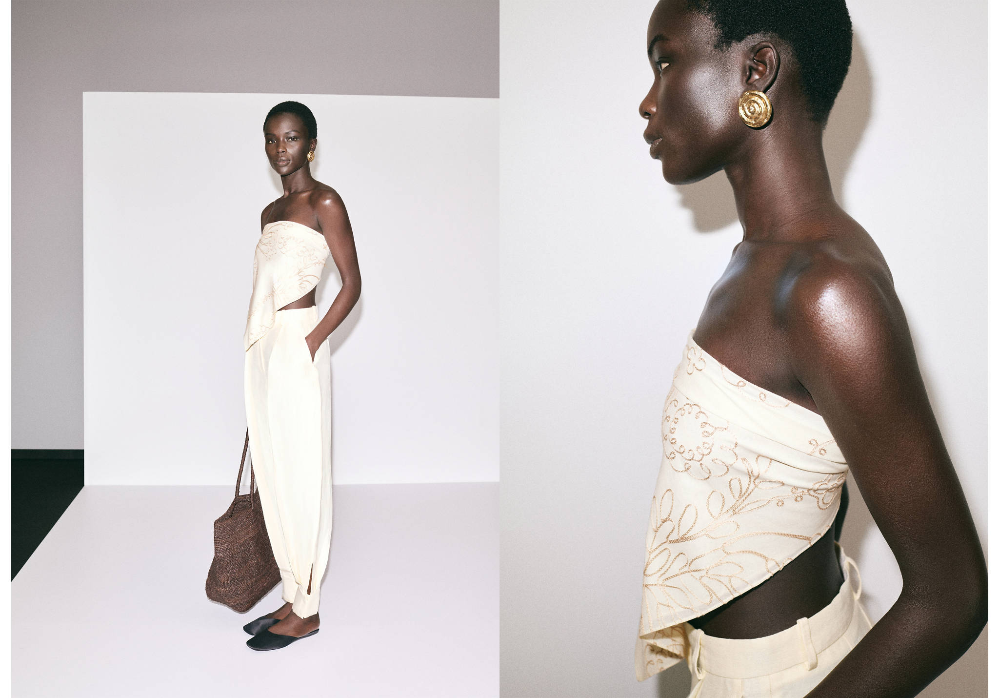 Floral-embroidered cotton handkerchief - Panoramic plane