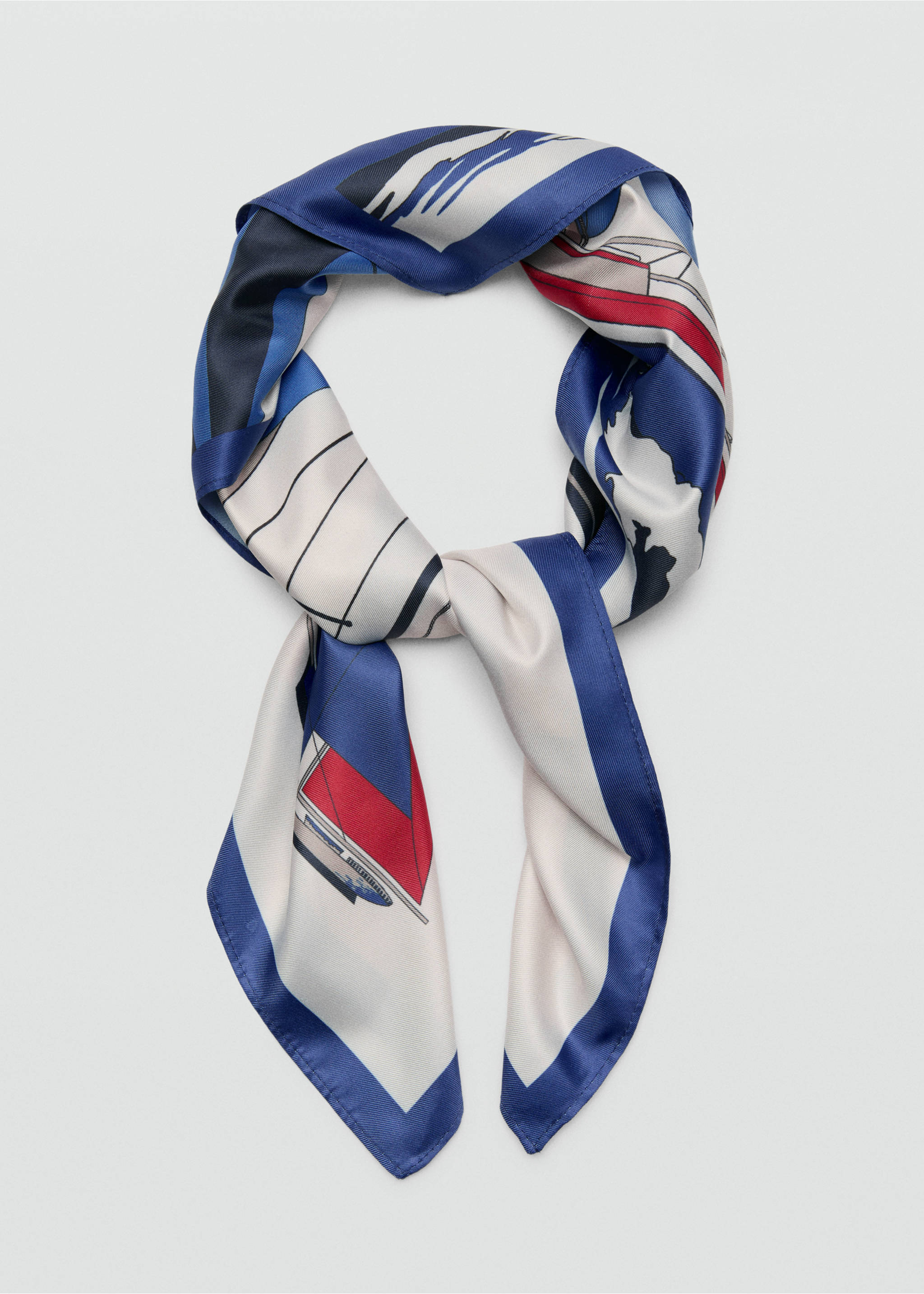 Boat print scarf - Details of the article 1, Navy. Ref: 27017792-00.