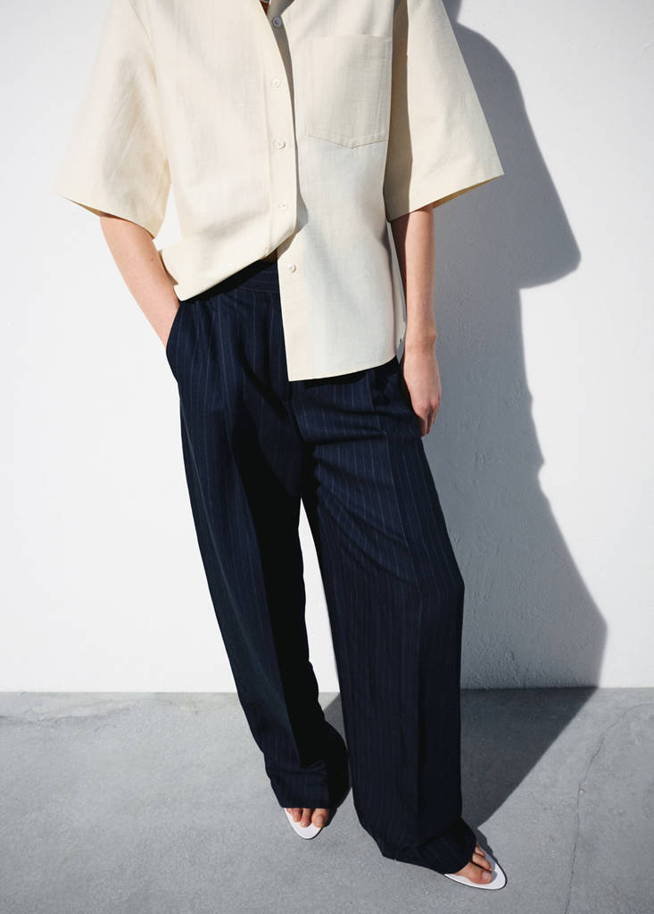 Pinstripe suit trousers — Navy