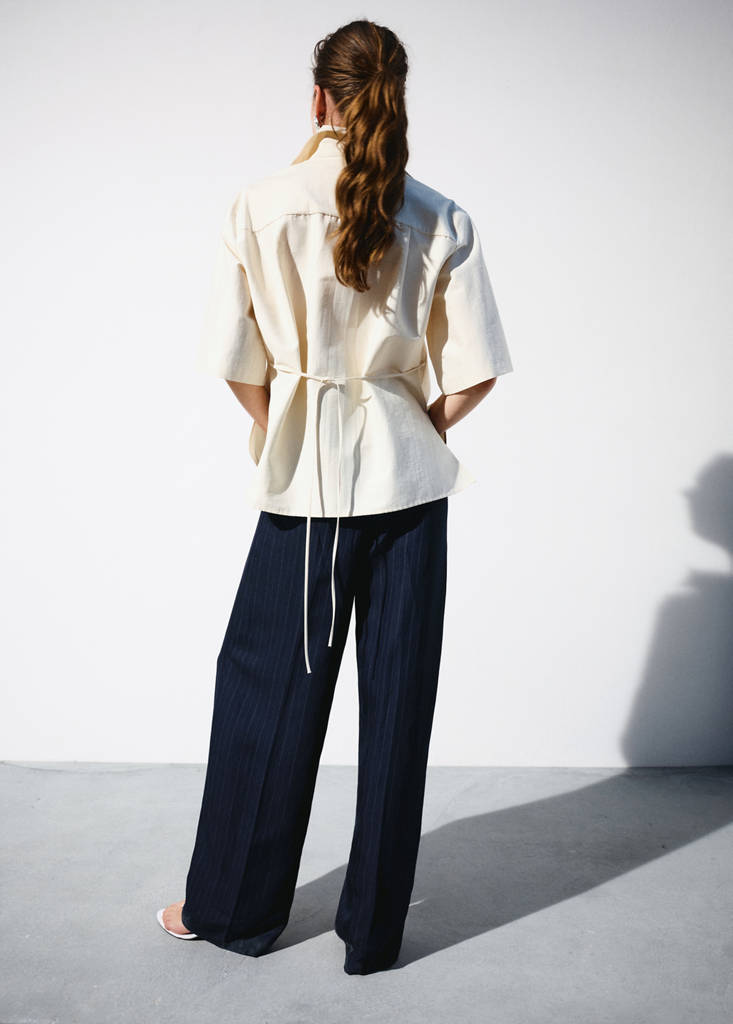 Pinstripe suit trousers — Navy