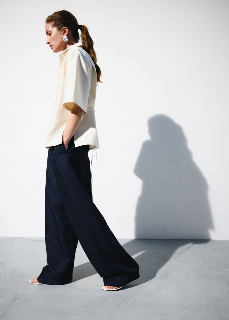 Pinstripe suit trousers — Navy