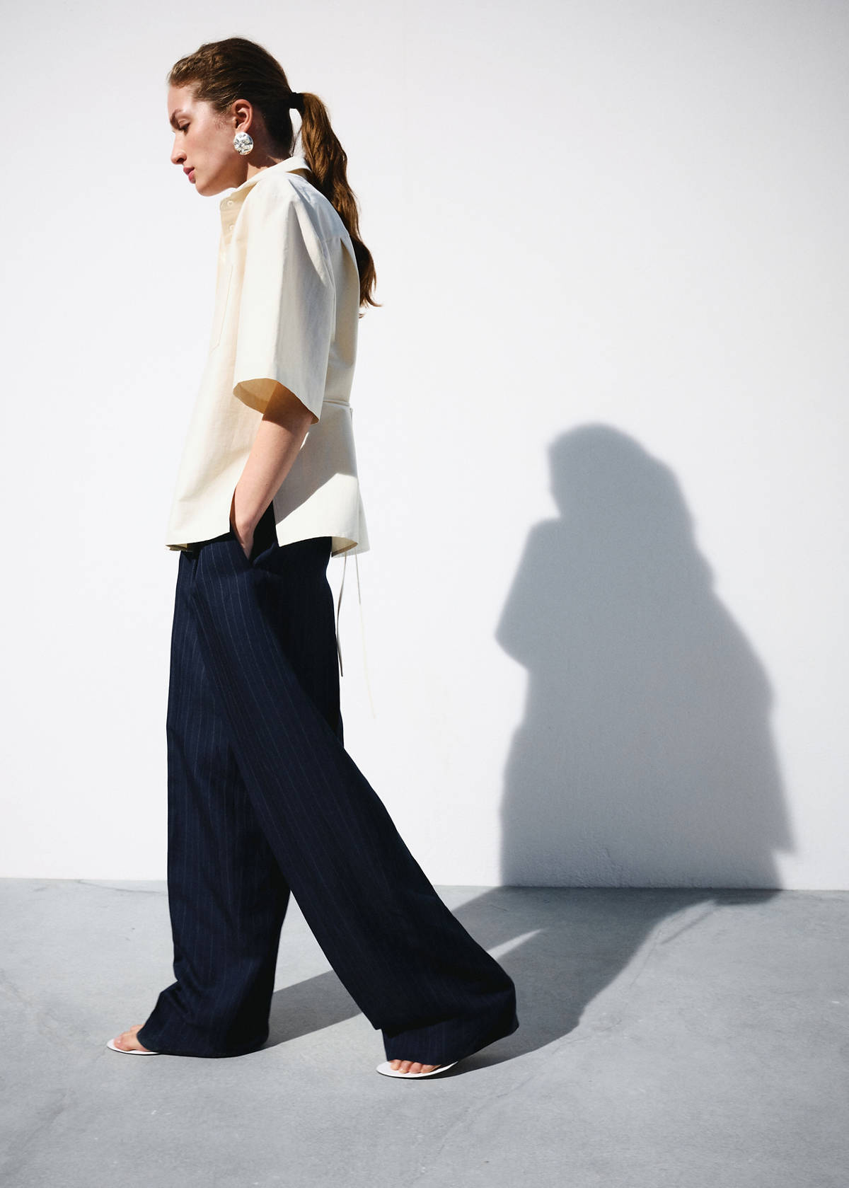 Pinstripe suit trousers — Navy