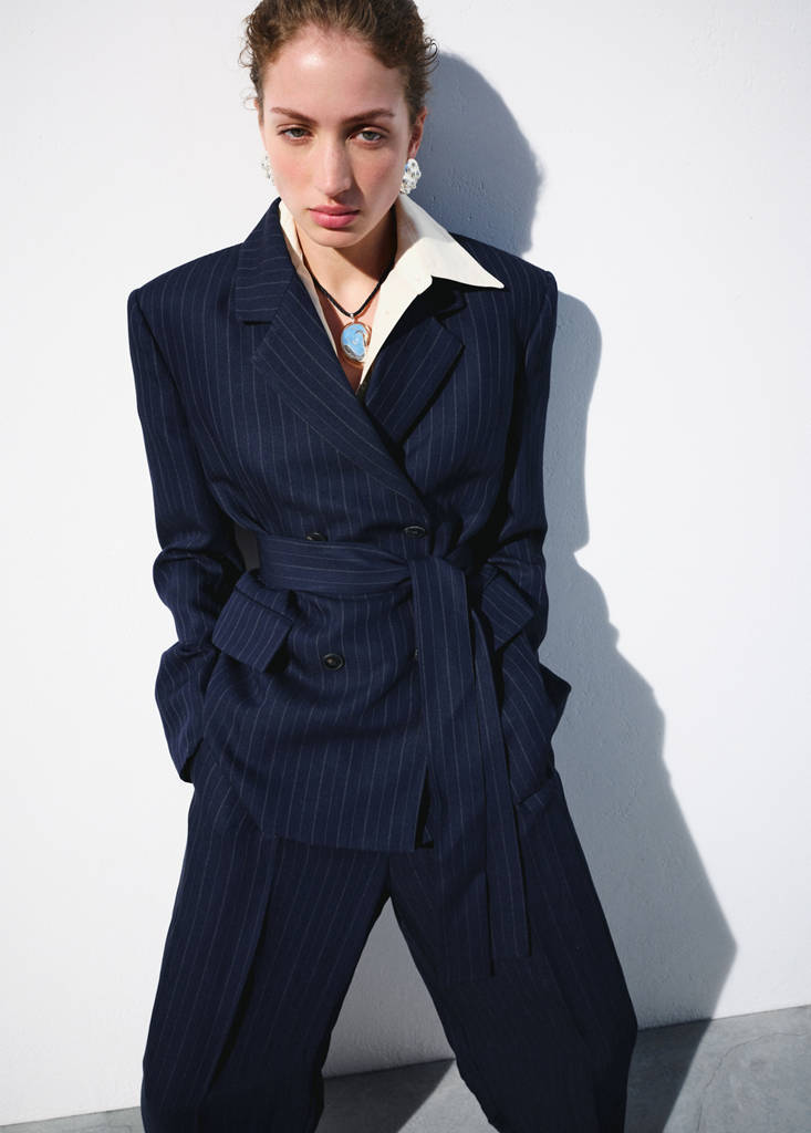Pinstripe suit trousers — Navy