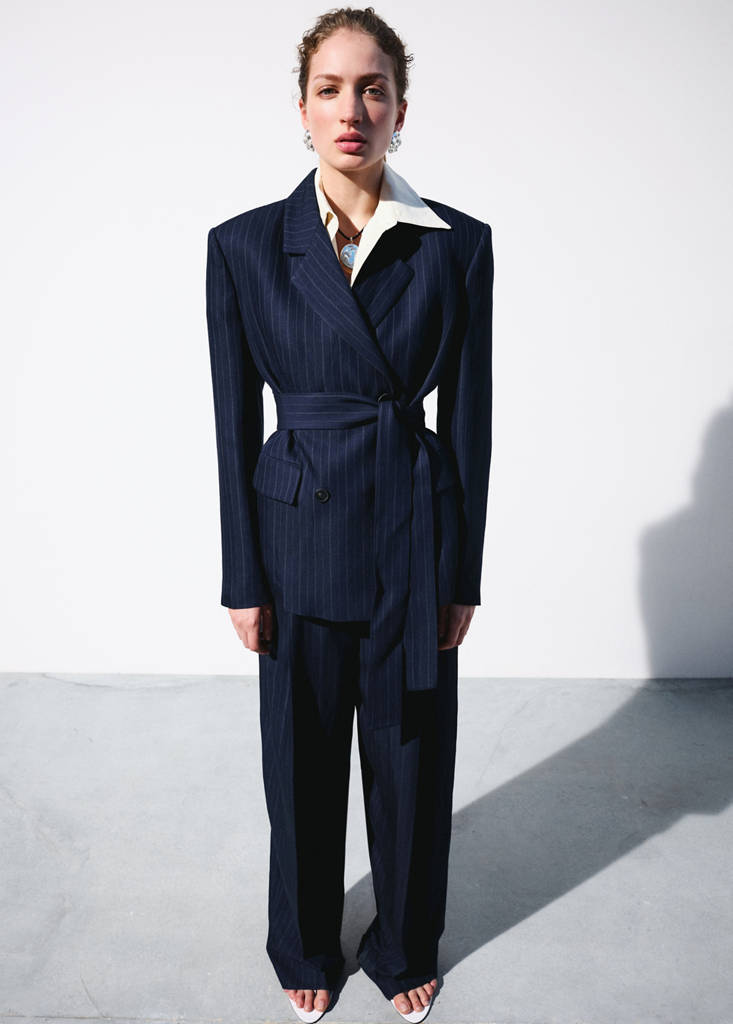 Pinstripe suit trousers — Navy