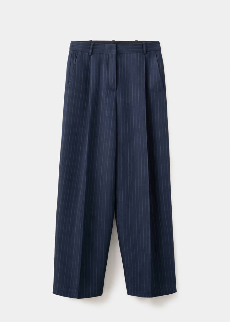 Pinstripe suit trousers — Navy