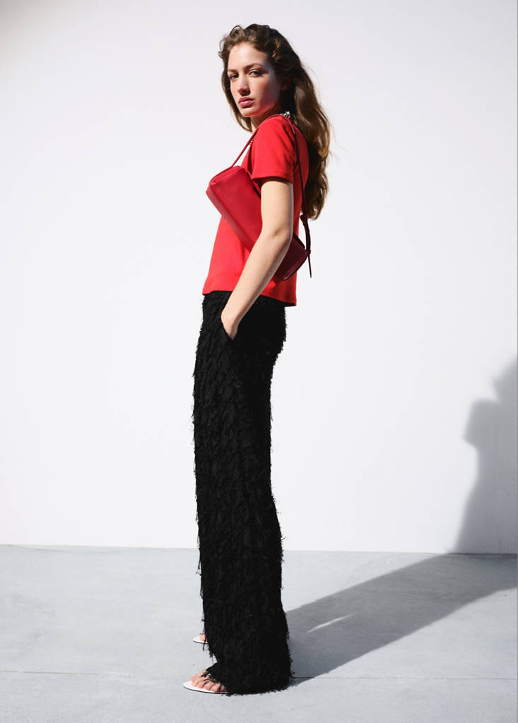 Straight-leg textured yarn trousers — Black