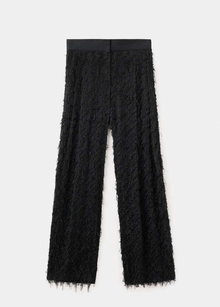 Straight-leg textured yarn trousers — Black