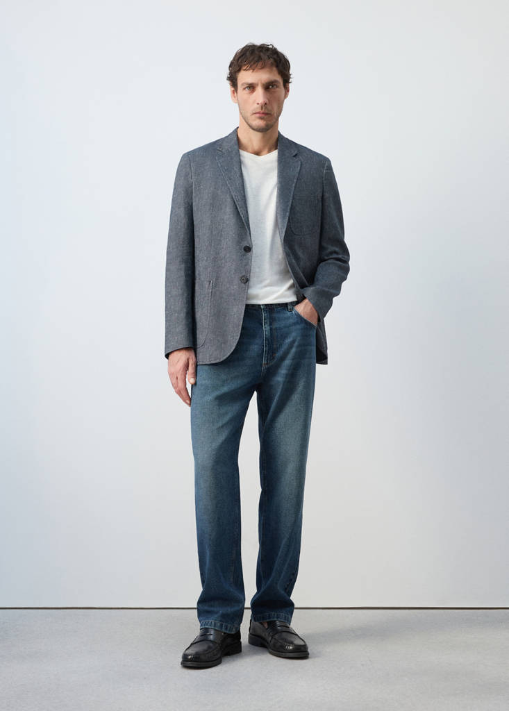 Slim fit linen cotton-blend blazer — Indigo Blue