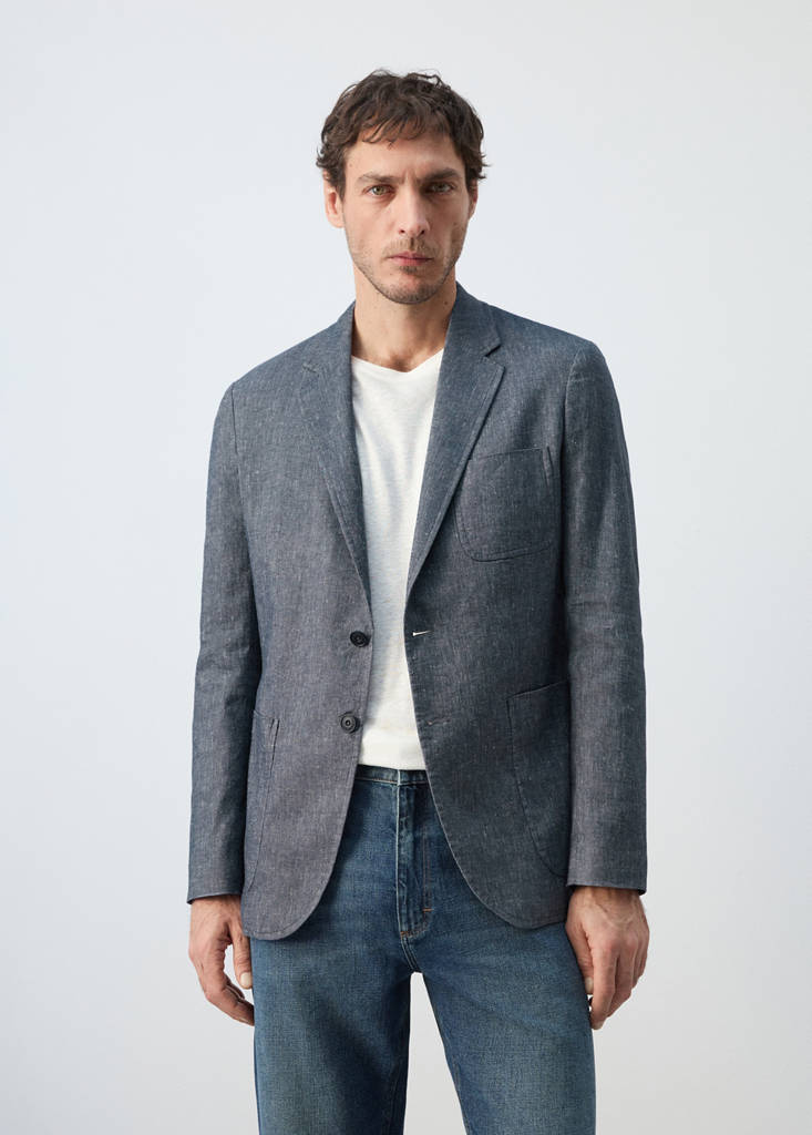 Slim fit linen cotton-blend blazer — Indigo Blue