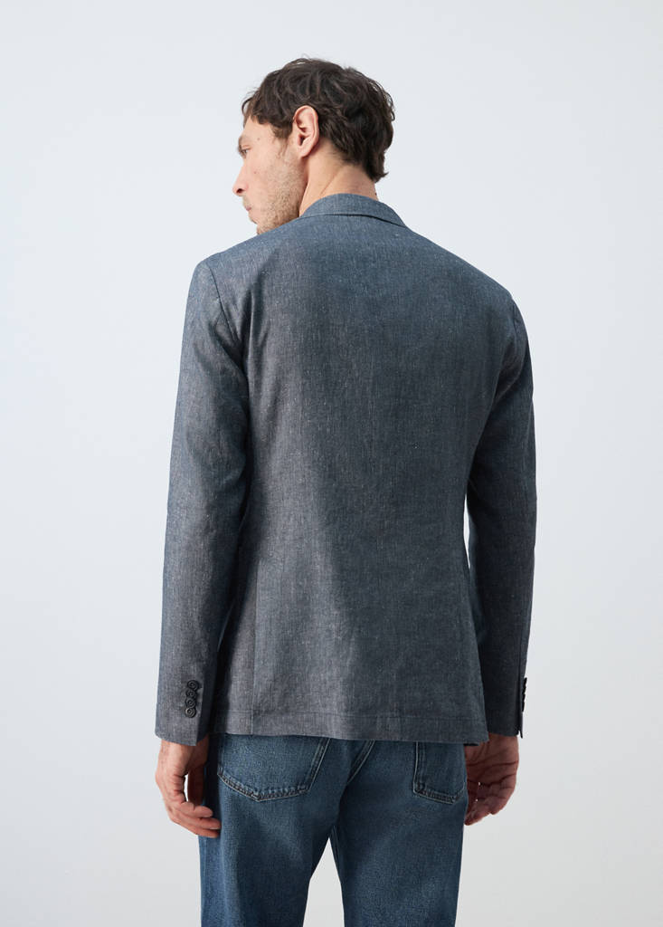 Slim fit linen cotton-blend blazer — Indigo Blue