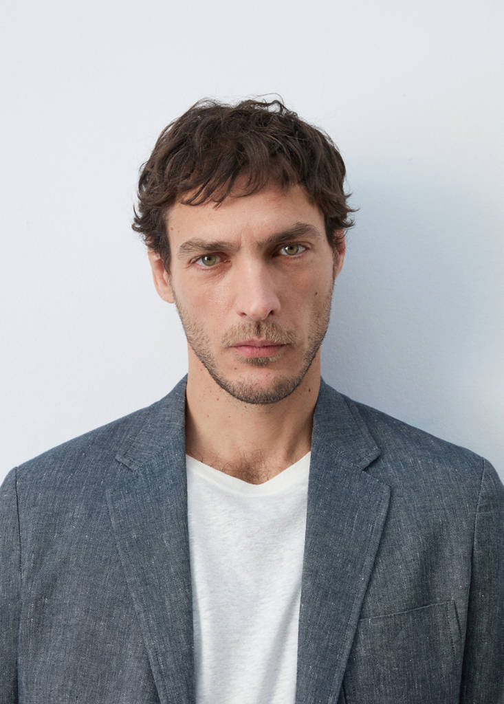 Slim fit linen cotton-blend blazer — Indigo Blue