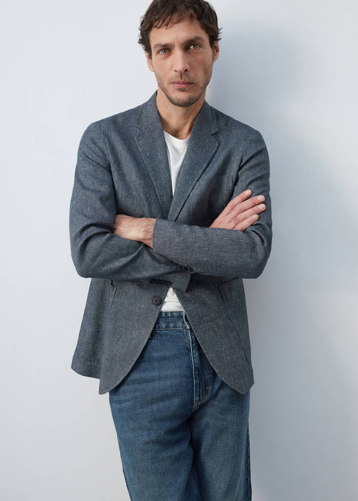Slim fit linen cotton-blend blazer — Indigo Blue