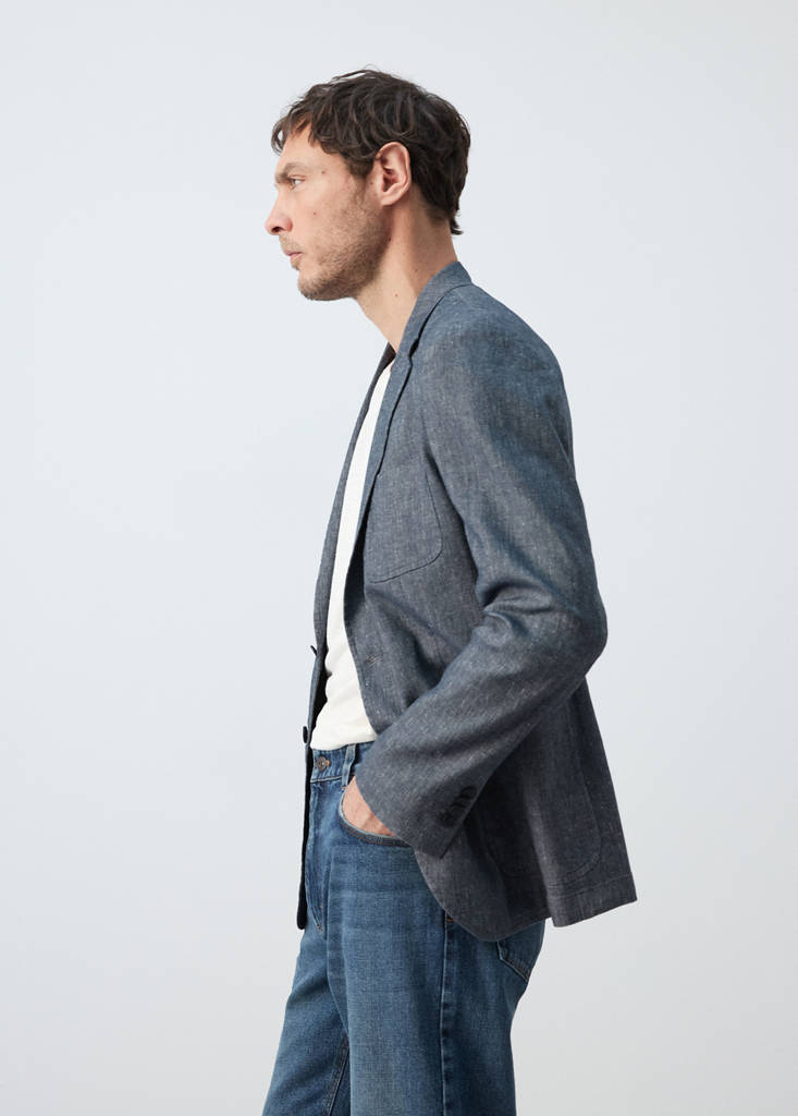 Slim fit linen cotton-blend blazer — Indigo Blue