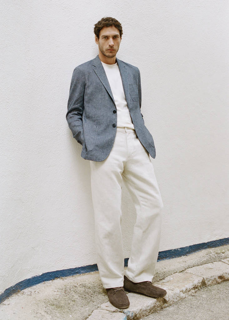 Slim fit linen cotton-blend blazer — Indigo Blue