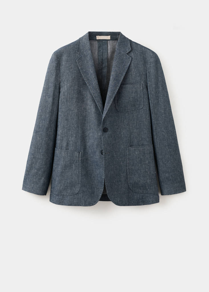 Slim fit linen cotton-blend blazer — Indigo Blue