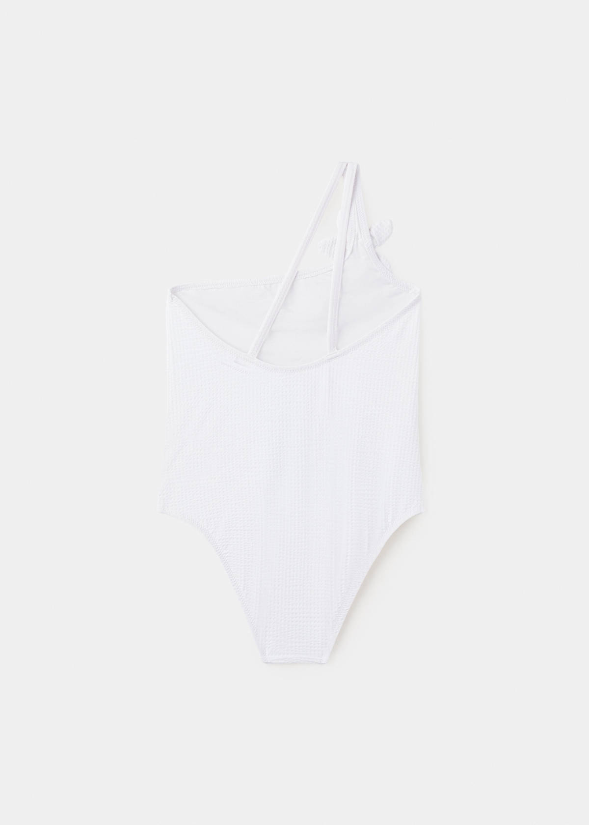 Asymmetric swimsuit with raised flower — White