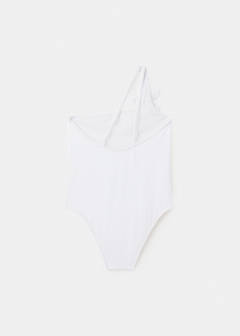 Asymmetric swimsuit with raised flower — White 5
