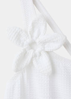Asymmetric swimsuit with raised flower — White 4