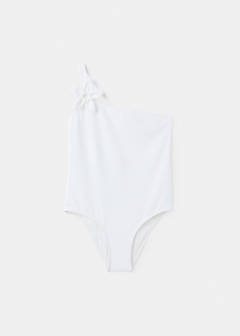 Asymmetric swimsuit with raised flower — White 2