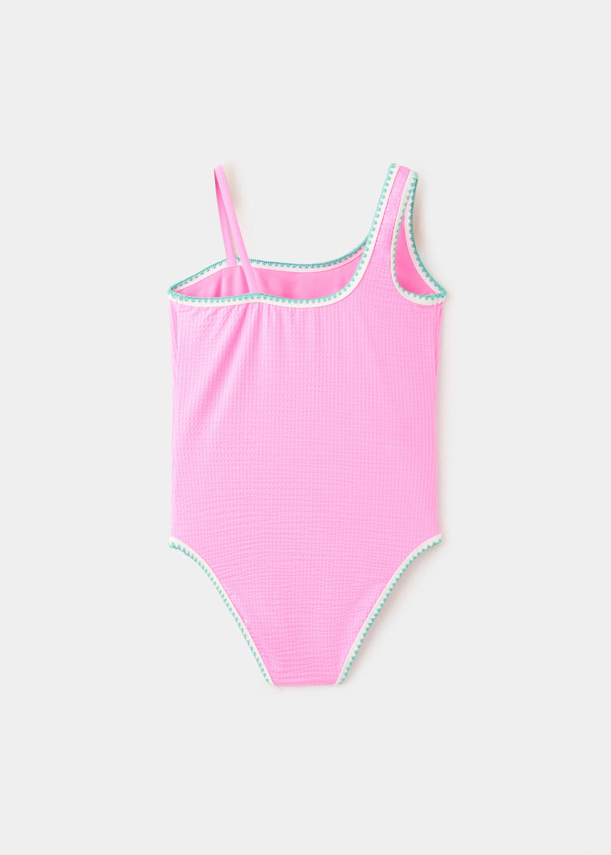 Asymmetric swimsuit with contrasting details — Pink
