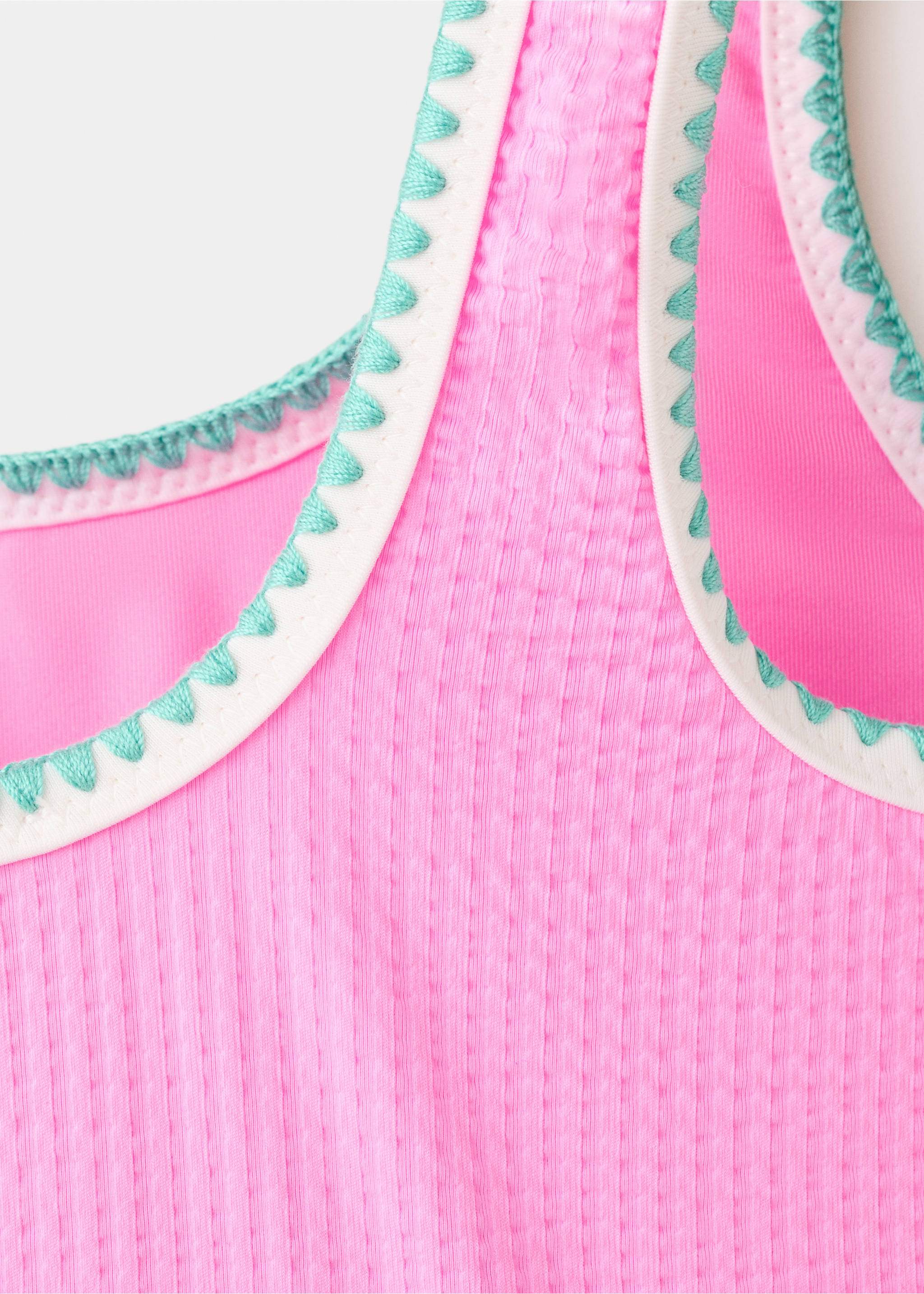 Asymmetrical textured swimsuit - Details of the article 0, Pink. Ref: 27017899-00.
