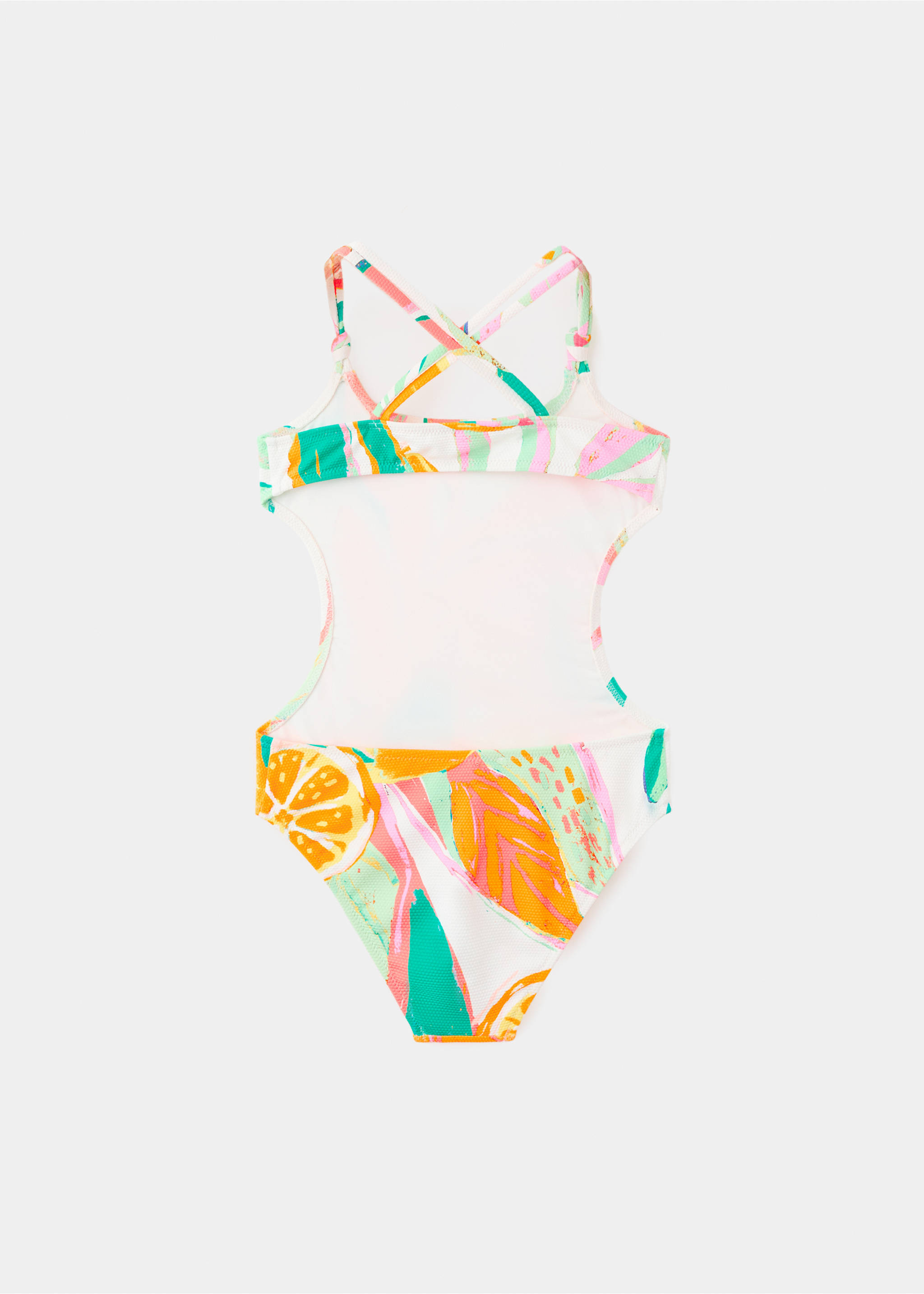 Printed swimsuit with side openings - Reverse of the article, White. Ref: 27017900-00.