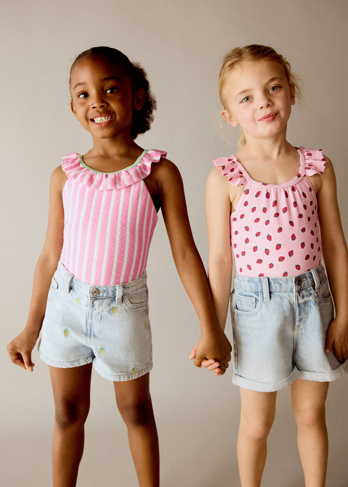 Ruffle striped swimsuit — Pink