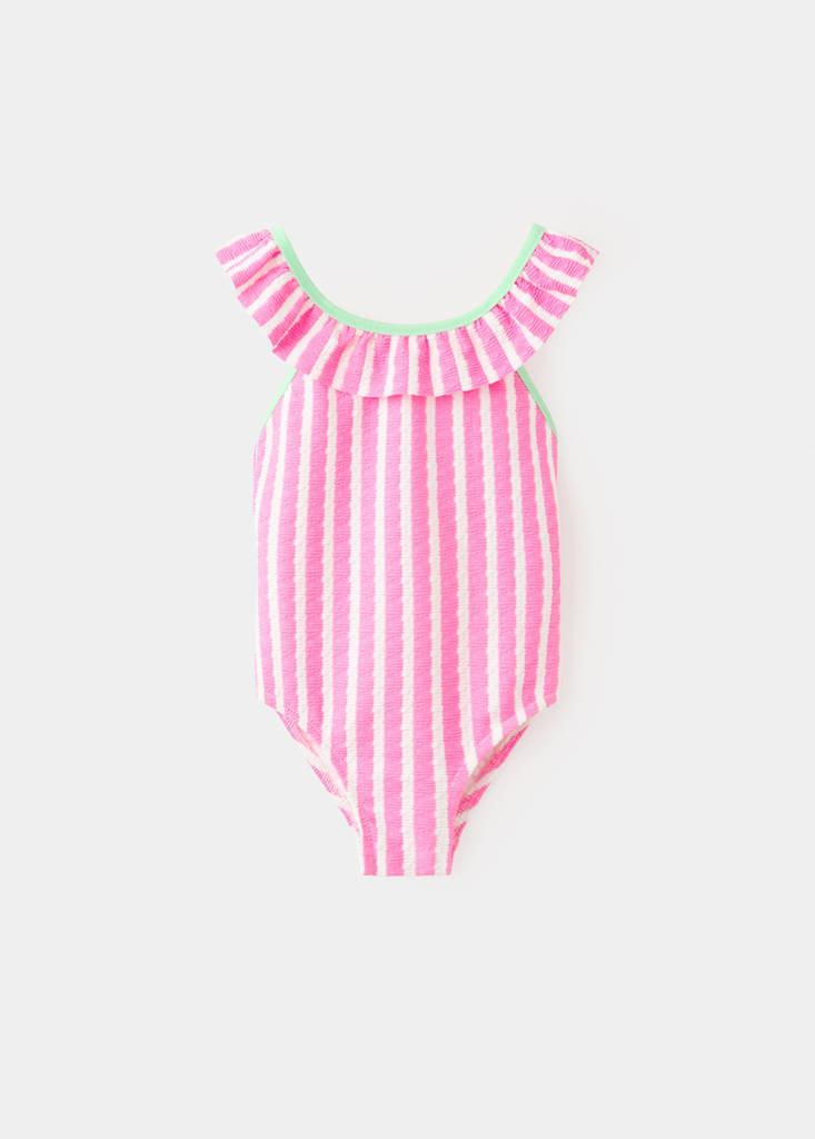 Ruffle striped swimsuit — Pink