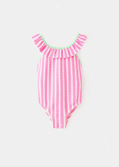 Ruffle striped swimsuit — Pink 2