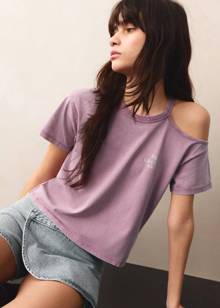 One-shoulder detail T-shirt — Pink