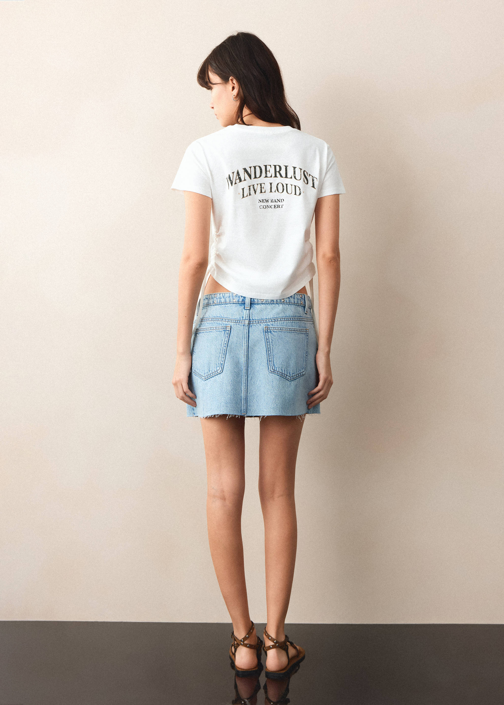 Printed cotton T-shirt with ties - Reverse of the article