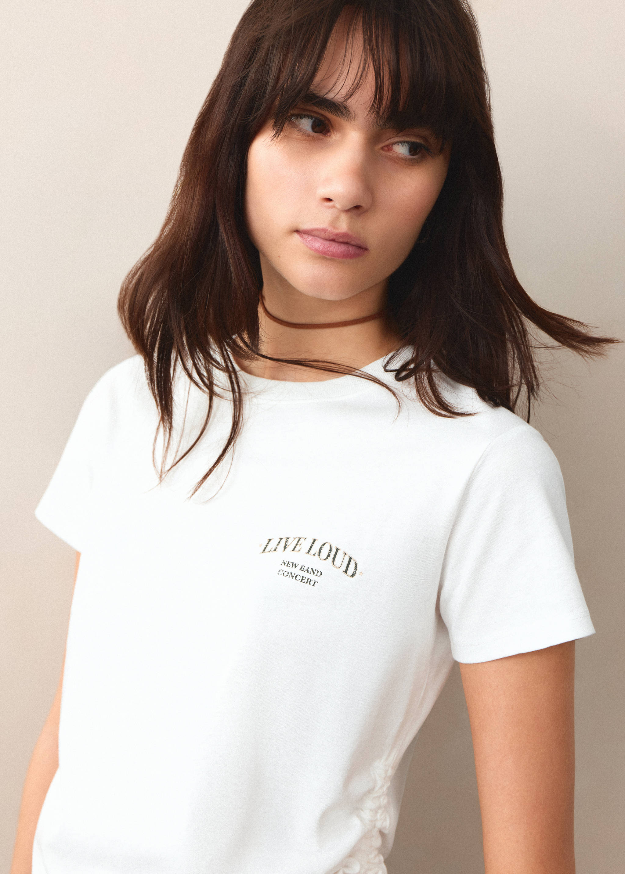 Printed cotton T-shirt with ties - Details of the article 1