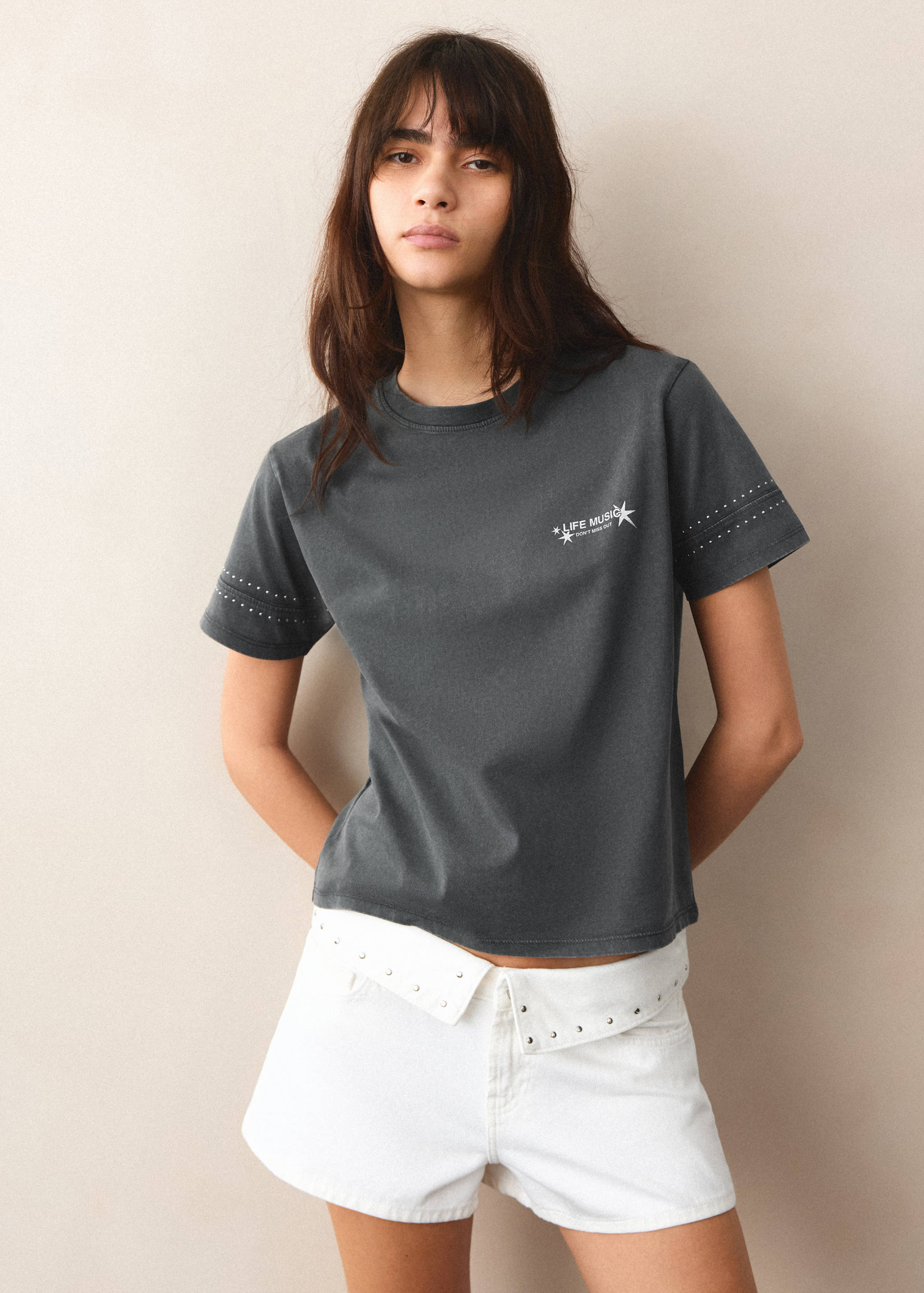 T-shirt imprimé strass - Plan moyen