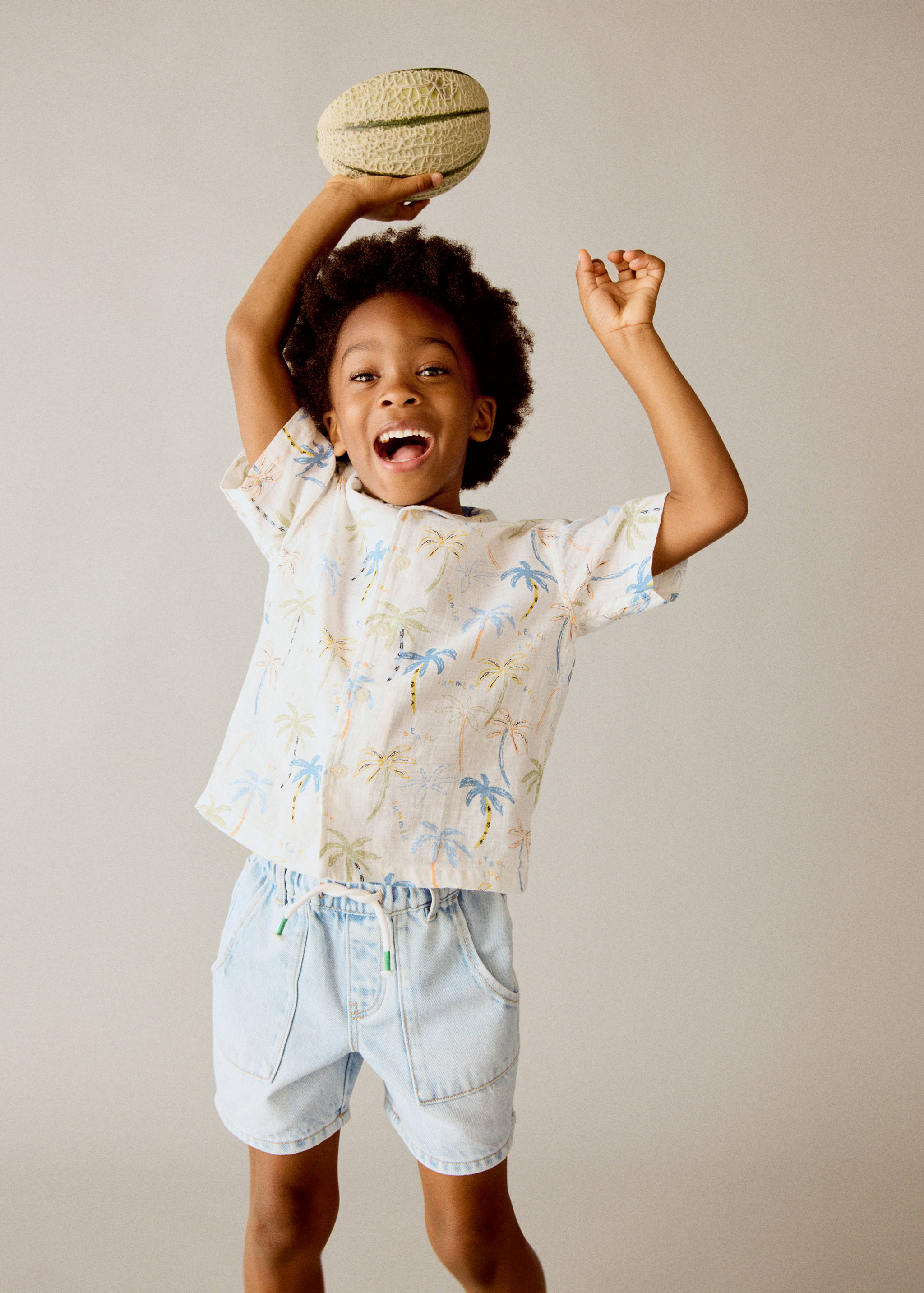 Denim bermuda shorts with drawstring - General plane