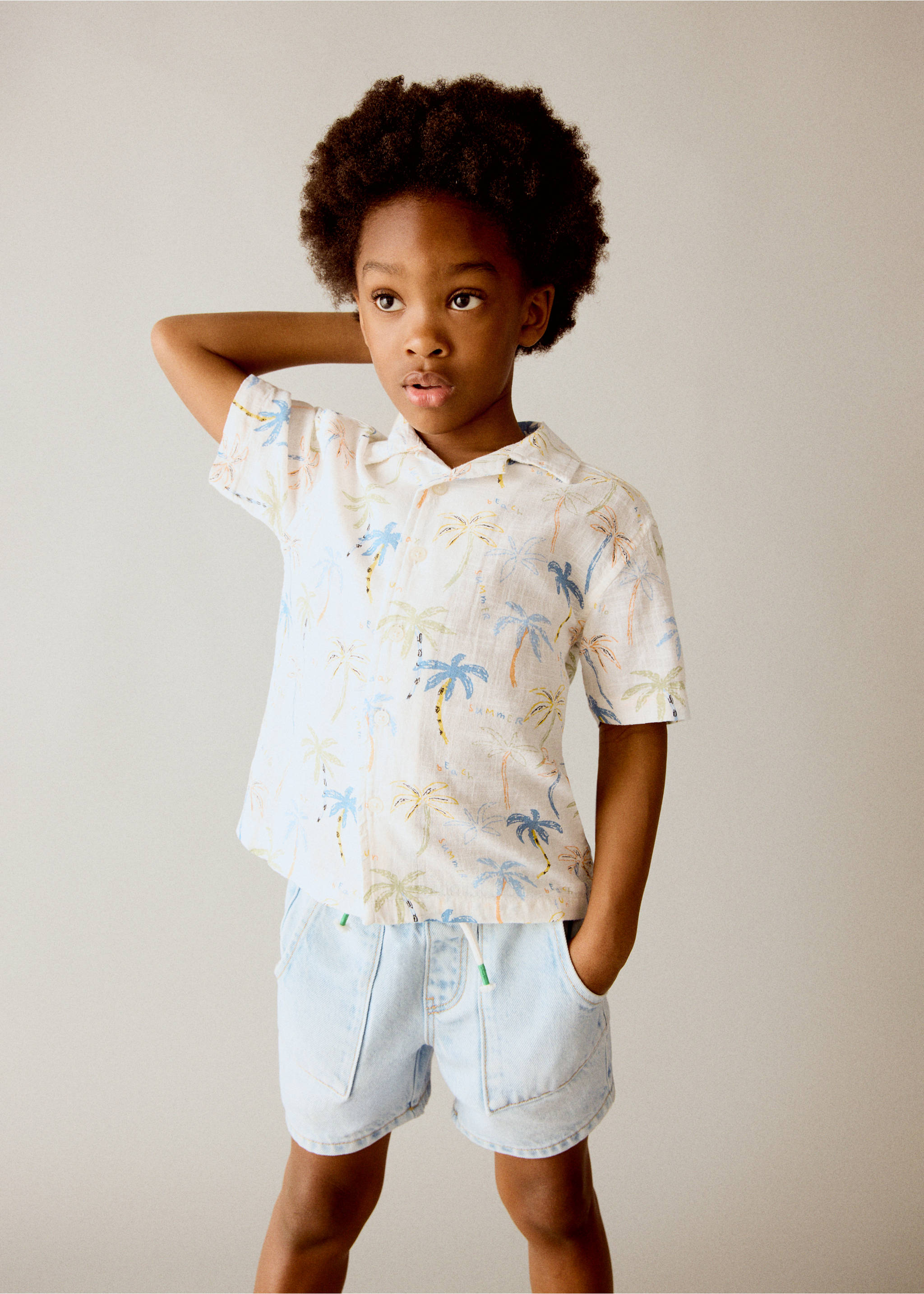 Denim bermuda shorts with drawstring - Medium plane, Light Blue. Ref: 27017911-00.