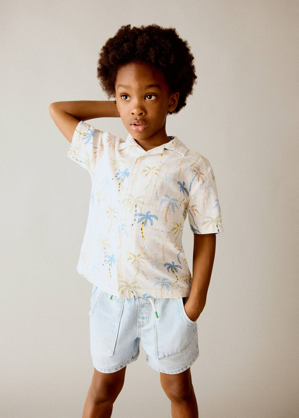 Denim bermuda shorts with drawstring — Light Blue