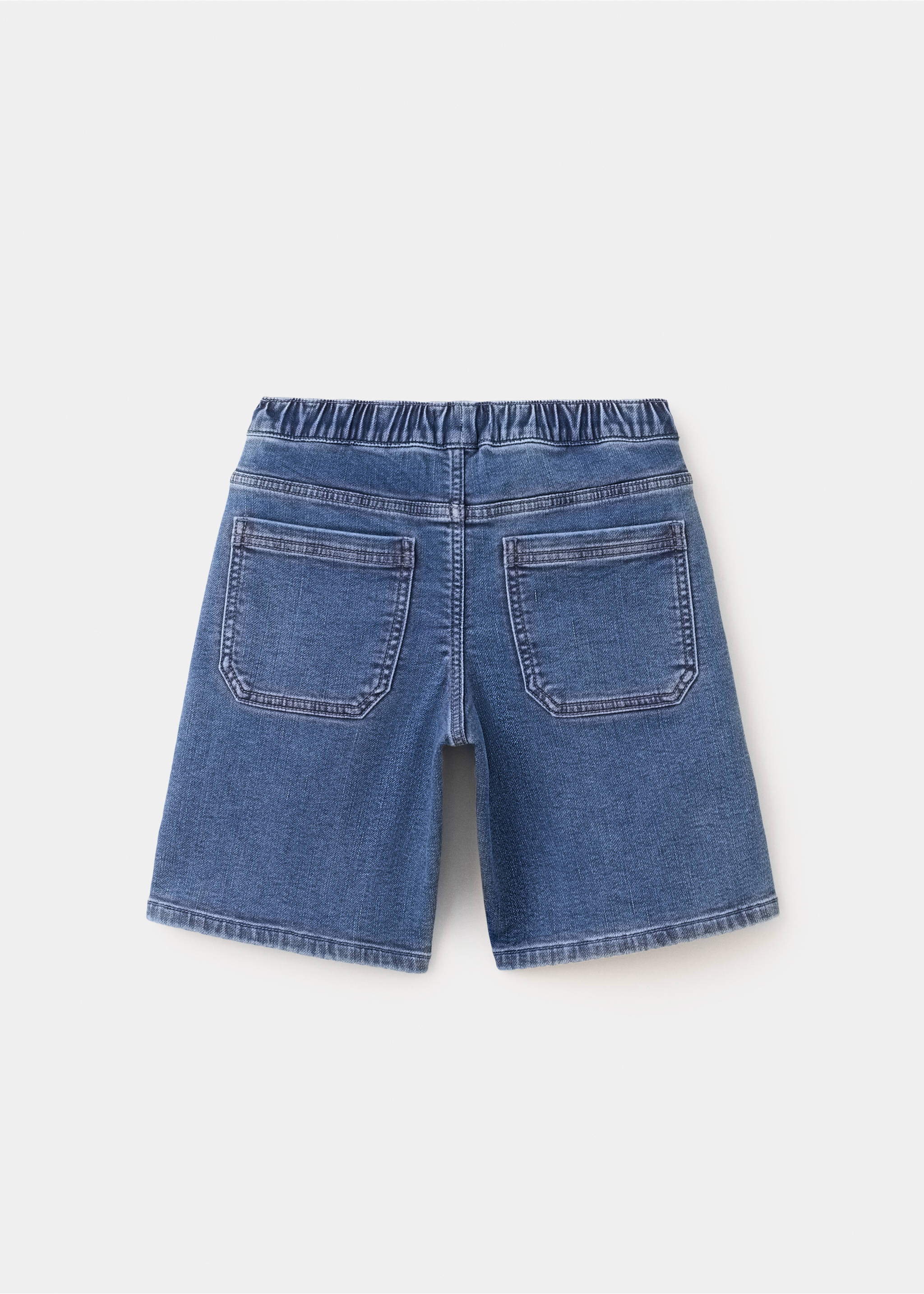 Elastic waist denim Bermuda shorts - Reverse of the article, Dark Blue. Ref: 27017914-00.