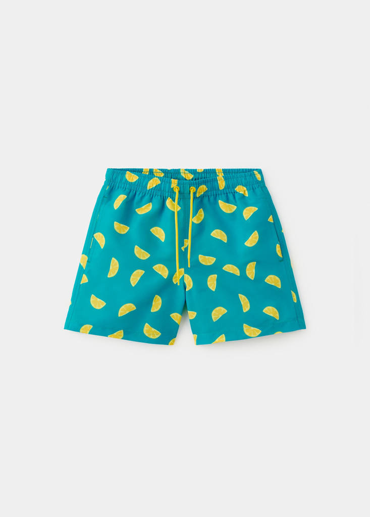 Lemon-print swimming trunks — Blue