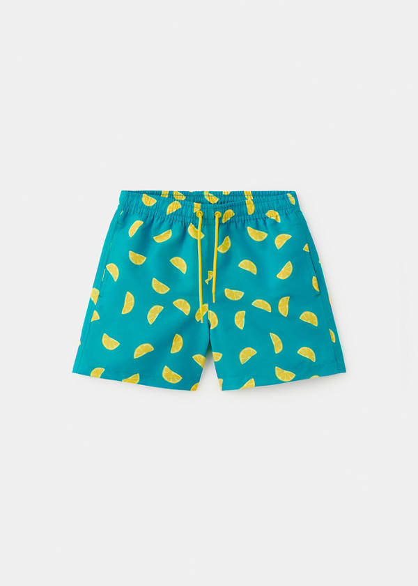 Lemon-print swimming trunks — Blue