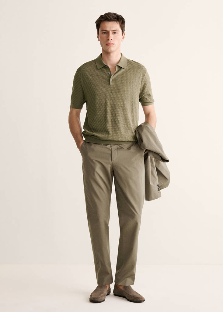 Fine knit cable polo — Khaki