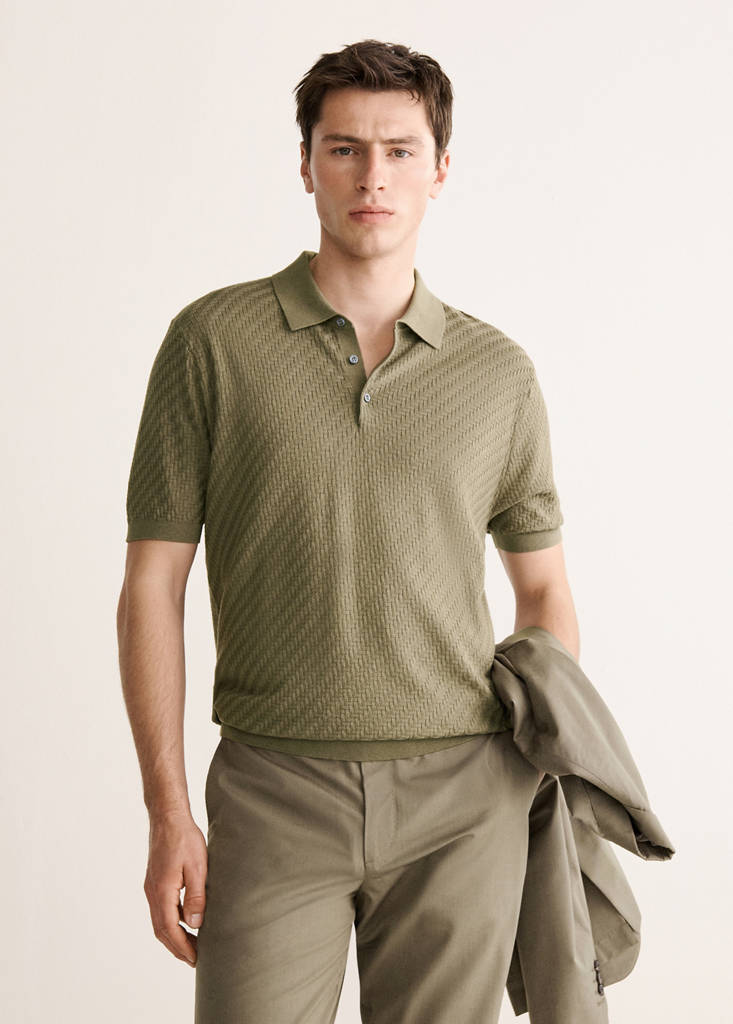 Fine knit cable polo — Khaki