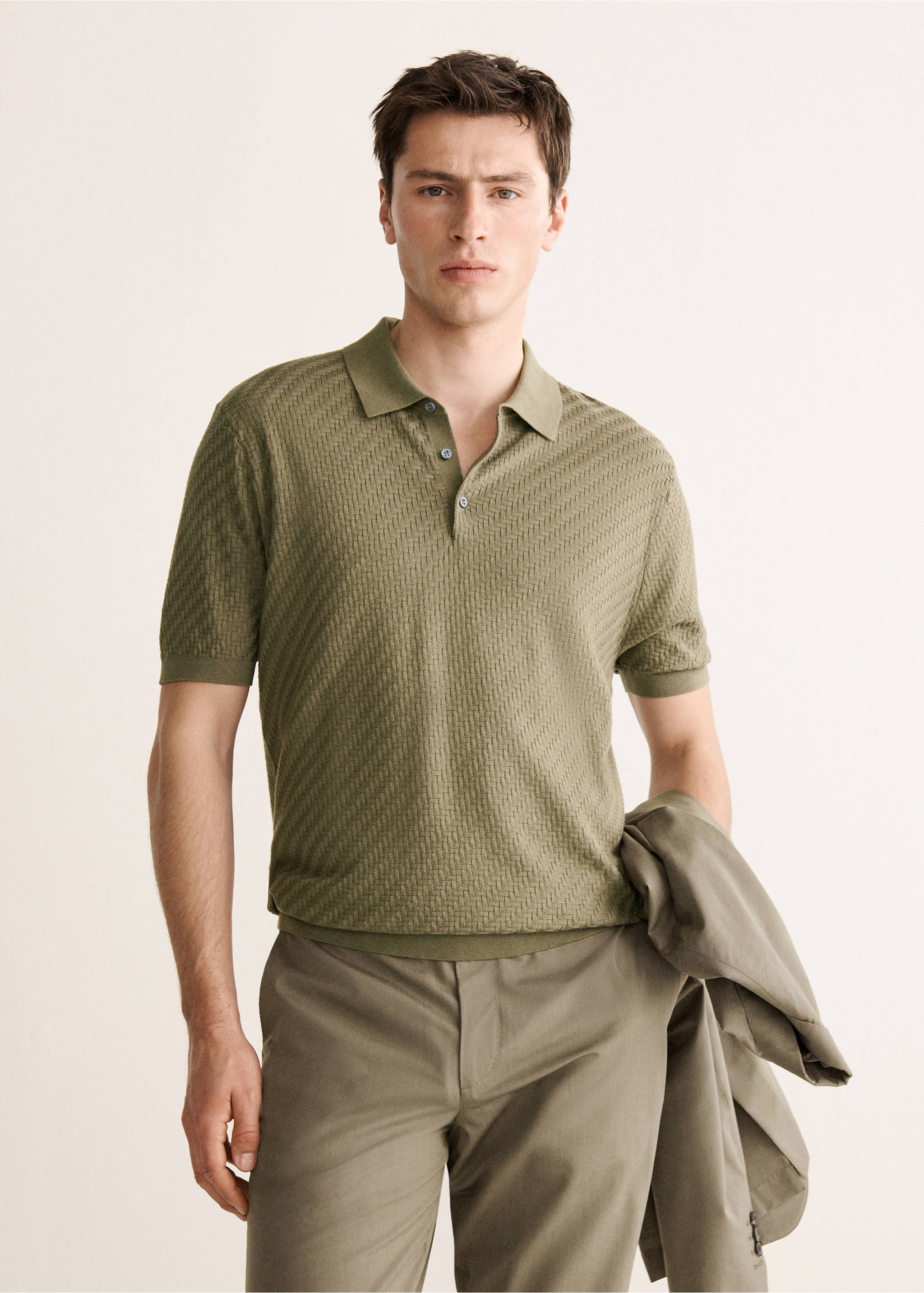 Polo maille fine structuré - Plan moyen, Kaki. Ref: 27017920-00.