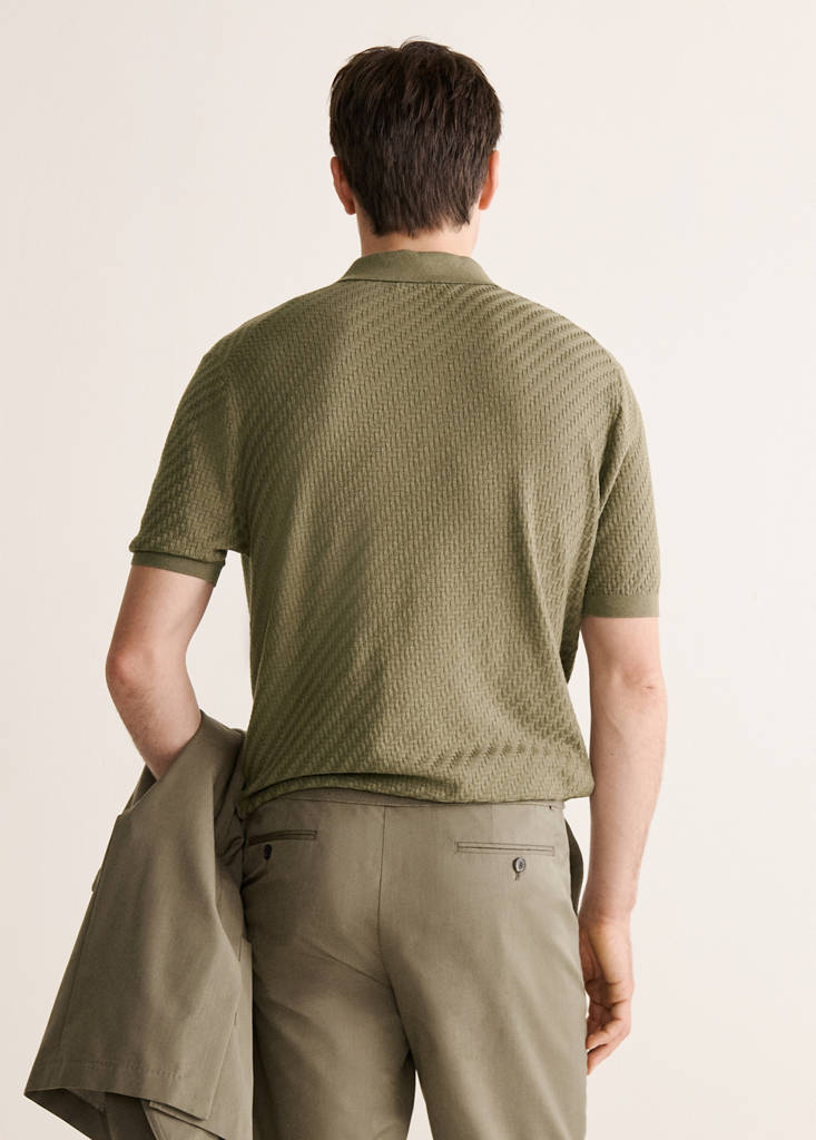Fine knit cable polo — Khaki
