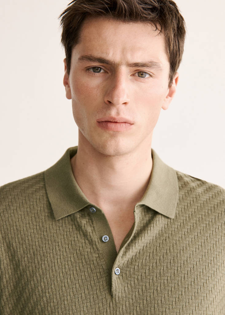 Fine knit cable polo — Khaki