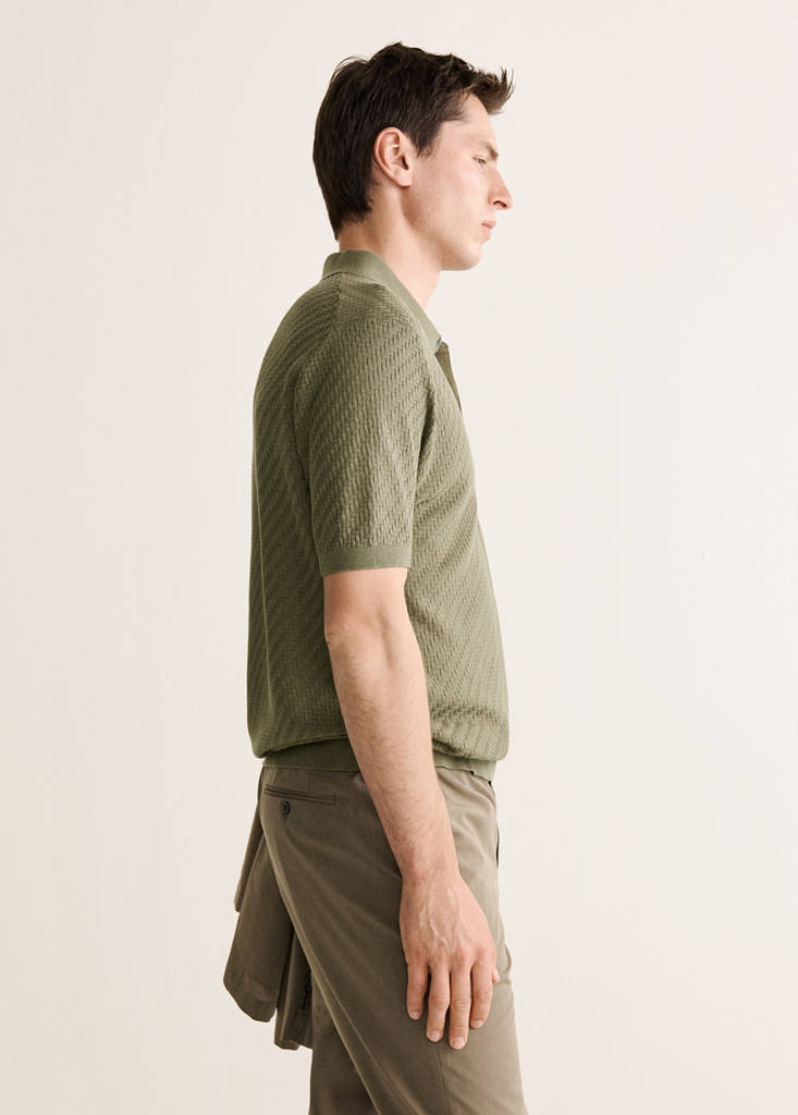 Fine knit cable polo — Khaki